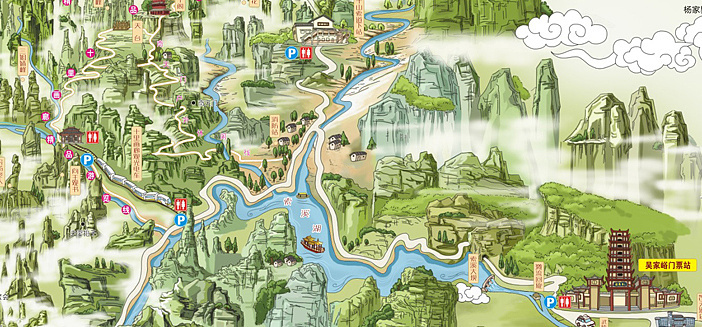 張家界武陵源旅游手繪地圖--大地手繪地圖出品